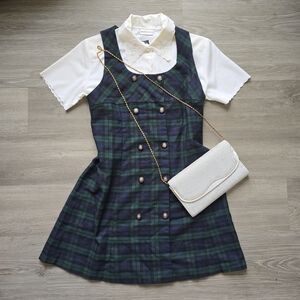 Green And Blue Plaid Pinafore Dress